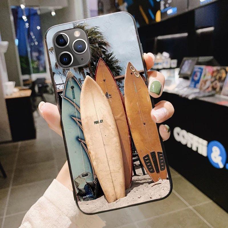 Soft Phone Cover For Iphone 12pro 13pro 11pro Max 5s 6s 7 8plus X Xr Xsmax 12 13mini Se 2020 Case Summer Beach Surfboard Surfing