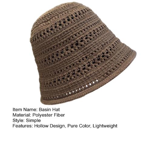 Women Hat Breathable Hollow Pure Color Summer Basin Design Fisherman Hat Outdoor