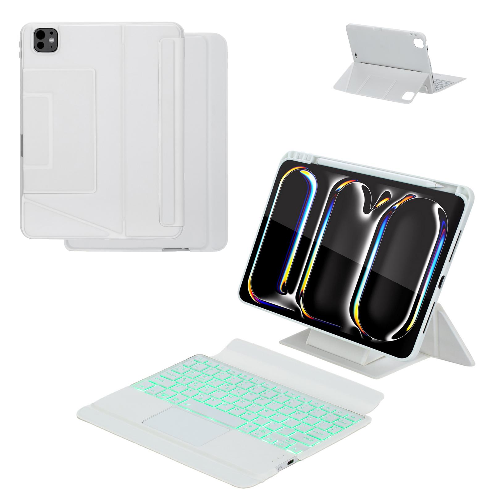 

HY-13B Для iPad Pro 11 (2024) Шкіряний чохол Знімна клавіатура з підсвічуванням, сумісна з Bluetooth, з плаваючою підставкою White