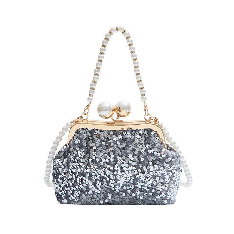 Trendy Beaded Pearl Chain Handbag: Women's Clip-On Crossbody Evening Bag