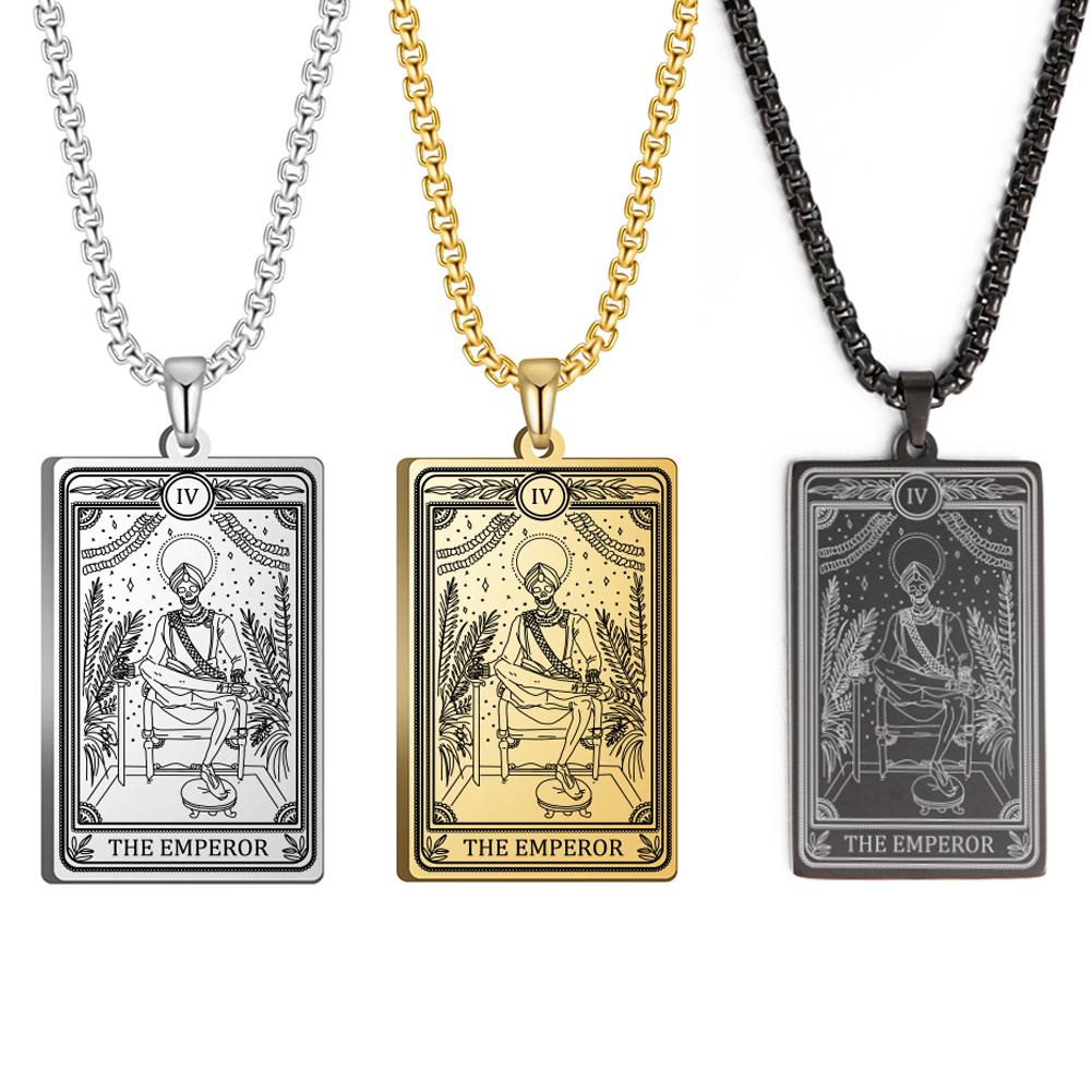 Dawapara Skeleton Tarot Necklace Amulet Marigold Tarot Card Major Arcana Necklaces Halloween Gift Stainless Steel Jewelry