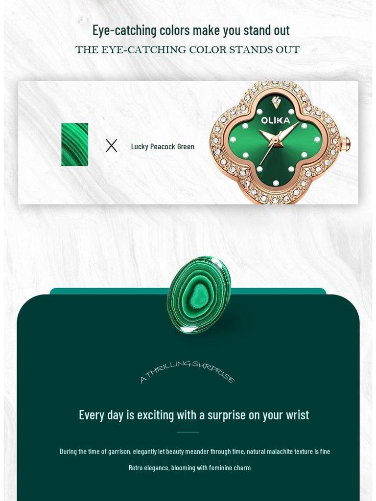 Four-Leaf Clover Women's Luminous Chalcedony Bracelet Watch - Fashionable, Waterproof, High-End Quartz Design.