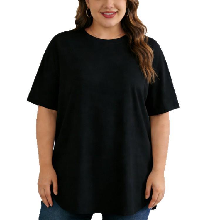Plus Size Women's 95% Cotton Summer Knit Loose Short Sleeve Solid T-Shirt