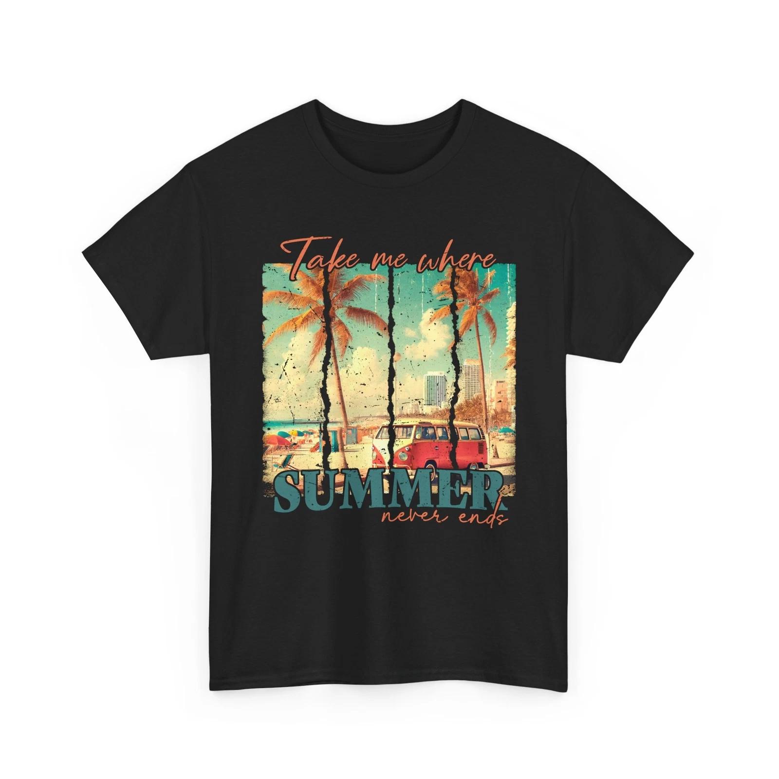 Beach Vibes T-Shirt | Summer Ocean Waves | Take me where summer never ends Shirt 2XL