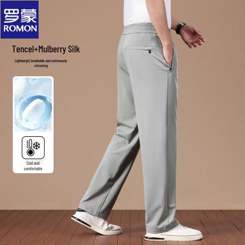 

ROMON Men s Summer Anti-Wrinkle Drawstring Straight Casual Pants 5XL