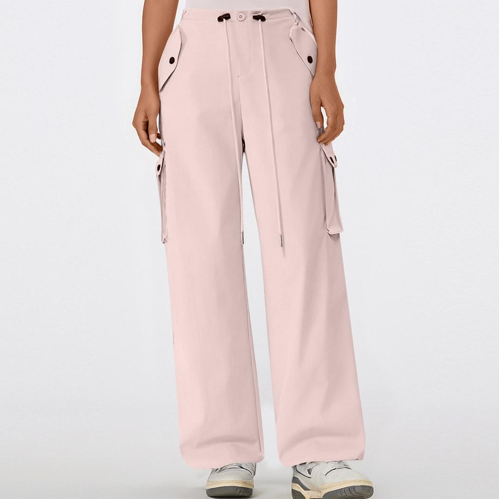 Women's Multi Pocket Straight Tube Slimming, Wide Leg Mopping, Solid Color Pants