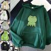 Unisex Hoodie Solid Color Frog Pattern Autumn Winter Korean Style Warm Sweatshirt for Daily Wear