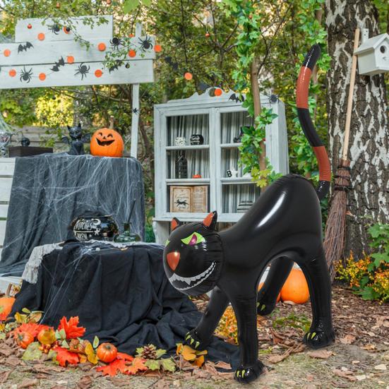 Inflatable Black Cat Halloween Decoration Leak-Proof Inflatable Cat Blow-up Standing Cat Ornament for Home Indoor Yard Garden Decoration