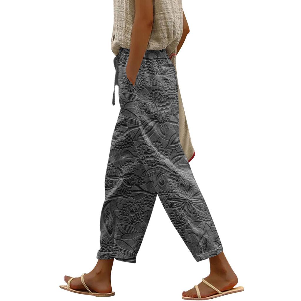 Women's Fashionable Floral Print Drawstring Pocket Elastic Waist Casual Pants
