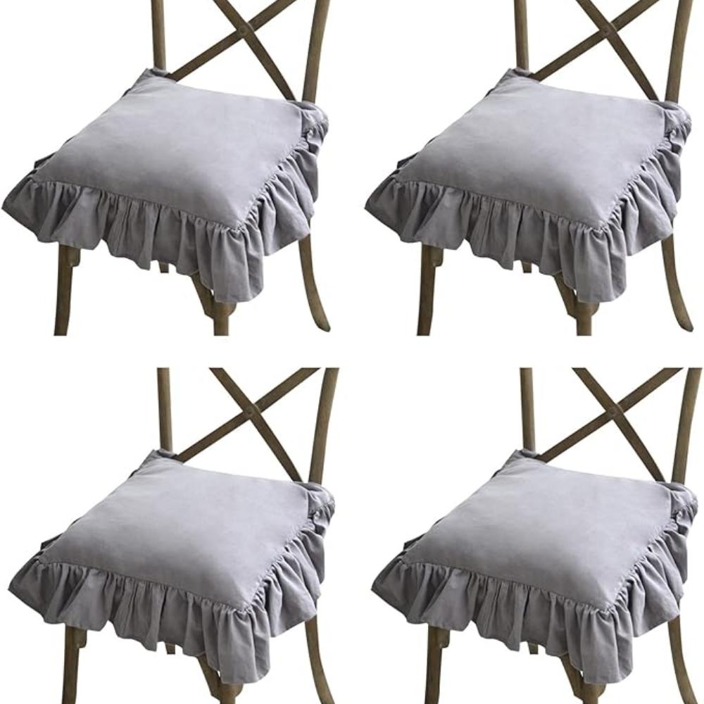 4er Pack Stuhlkissen Rüschen Stuhlkissenbezug, 100% Baumwolle Boho Überzug Geeignet für Wohnzimmer Esszimmerstuhl Kissen, Stilvolle Sitz- und Rückenkissen