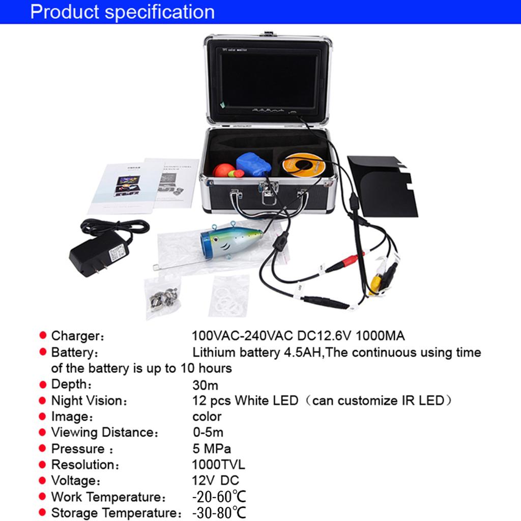 Underwater Fishing Camera 7 Inch LCD Monitor IP68 Water Resistant 1000TVL Fish Finder