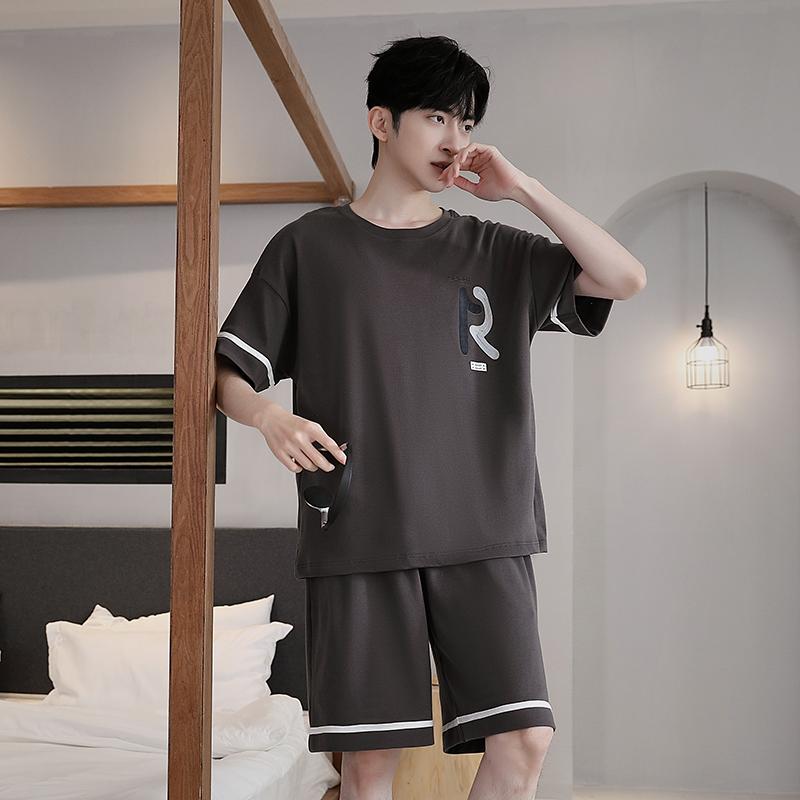 

Мужской пижамный комплект с короткими рукавами и шортами, одежда для сна, домашняя одежда для студентов, комплект из двух предметов, полосатая молодежная ночная одежда Y2k, домашняя одежда для мужчин L