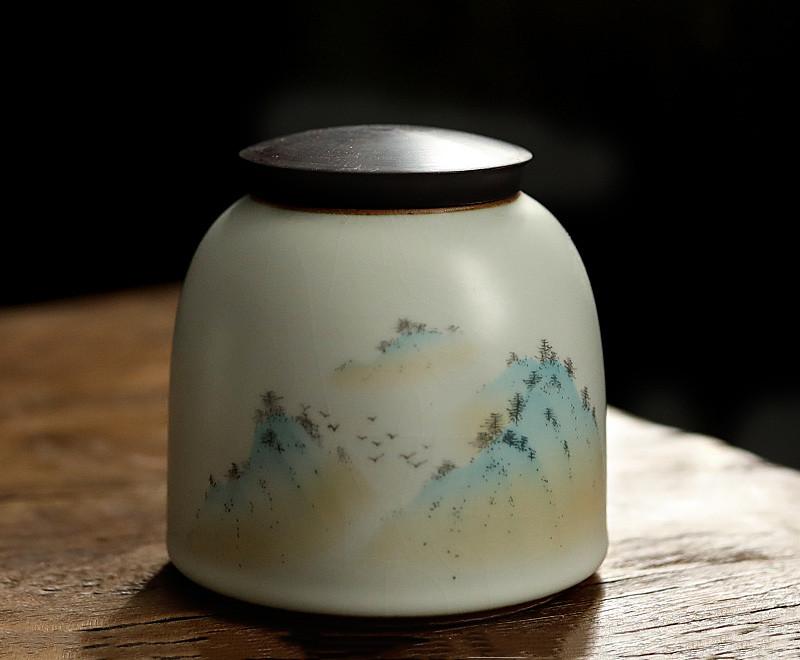 Traditional Ru Kiln Ceramics Tea Caddy Tieguanyin Containers Travel Tea Bag Sealed Tea Jar Coffee Storage Tank Spice Organizer