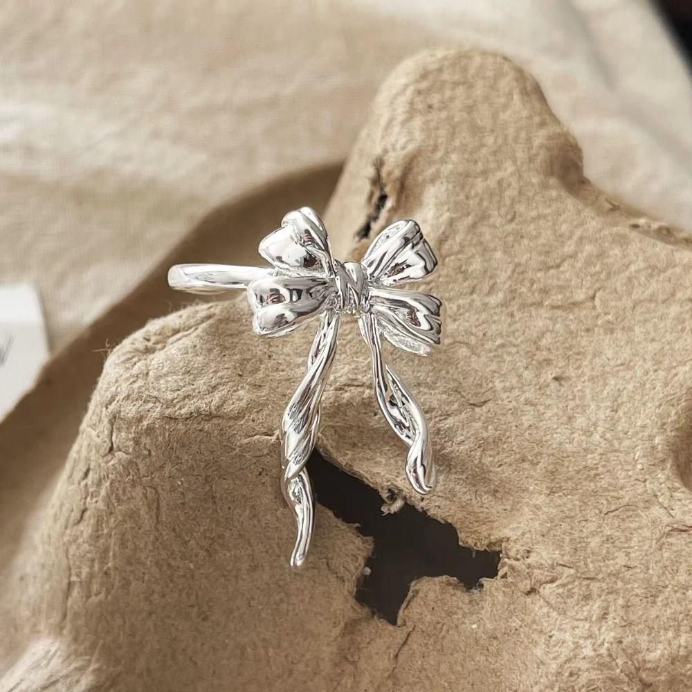 Geometric Design Tassel Bowknot Rings Finger Adjustable Sterling Silver Rings  Party Jewelry