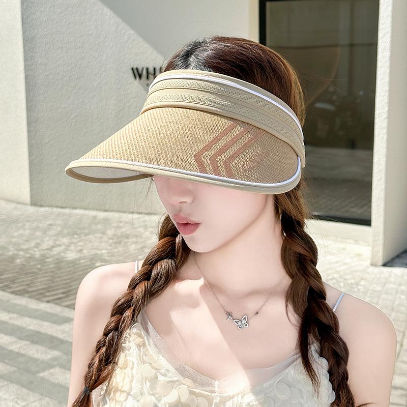 Summer Straw Vinyl Empty Top Sun Hat Women's Outdoor Versatile Big Eaves Bucket Hat Anti-ultraviolet Sunshade Mountaineering Hat