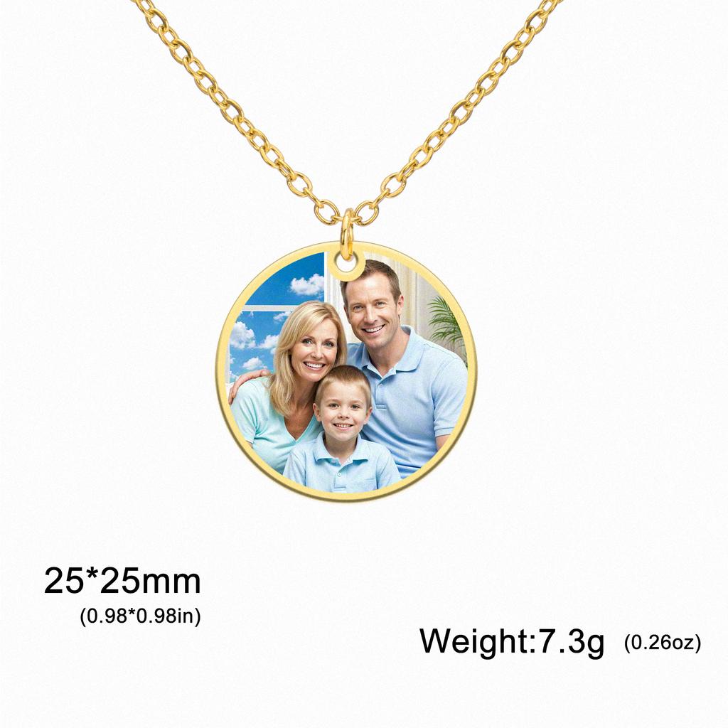 Collana Ciondolo Rotondo Cuore Rettangolo con Foto Personalizzata Acciaio Inossidabile Gioielli per Donna Uomo Famiglia Regalo di Compleanno