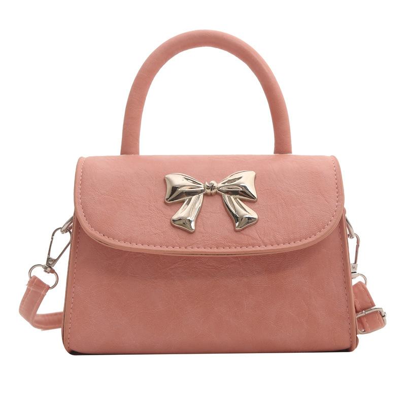 

Модна сумочка з бантом літо 2024 нова однотонна сумка через плече ніжна маленька квадратна сумка в іноземному стилі рожевий