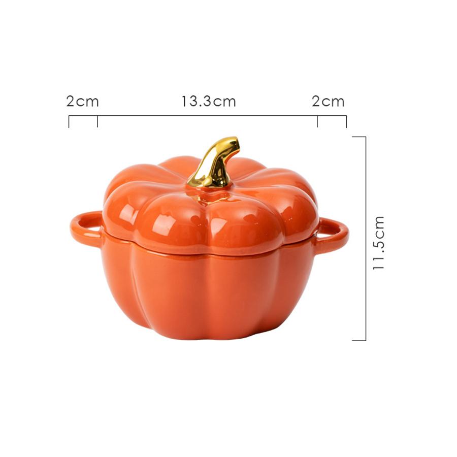 Pumpkin Ceramic Bowl with Lid 15oz Pumpkin Soup Bowl with Handle Pumpkin Decor Storage Jar for Home Thanksgiving Halloween Party