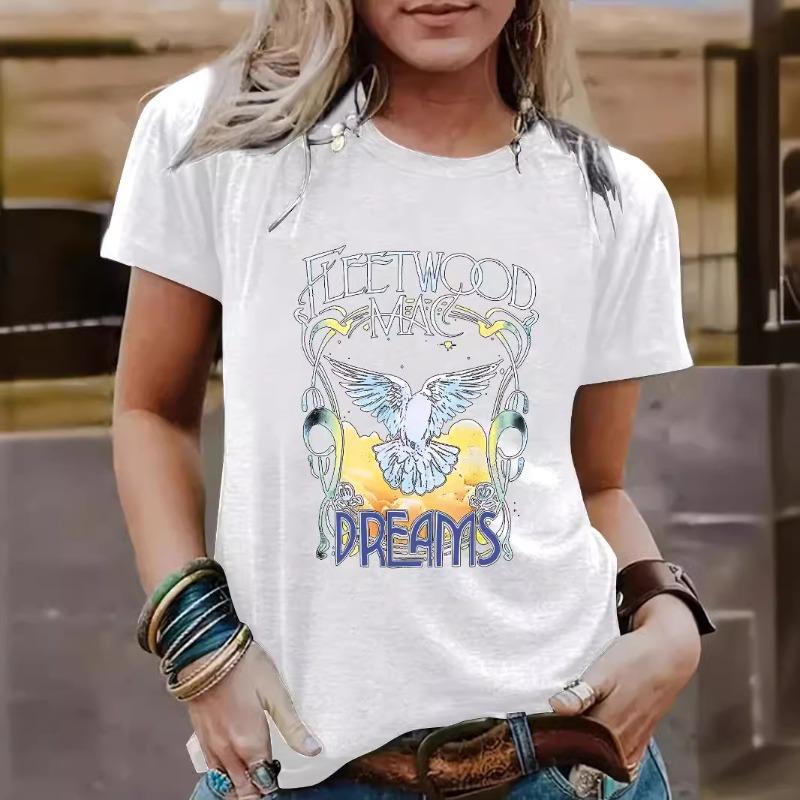 Women's Round-neck Short-sleeved Casual and Fashionable T-shirt with Pigeon Pattern