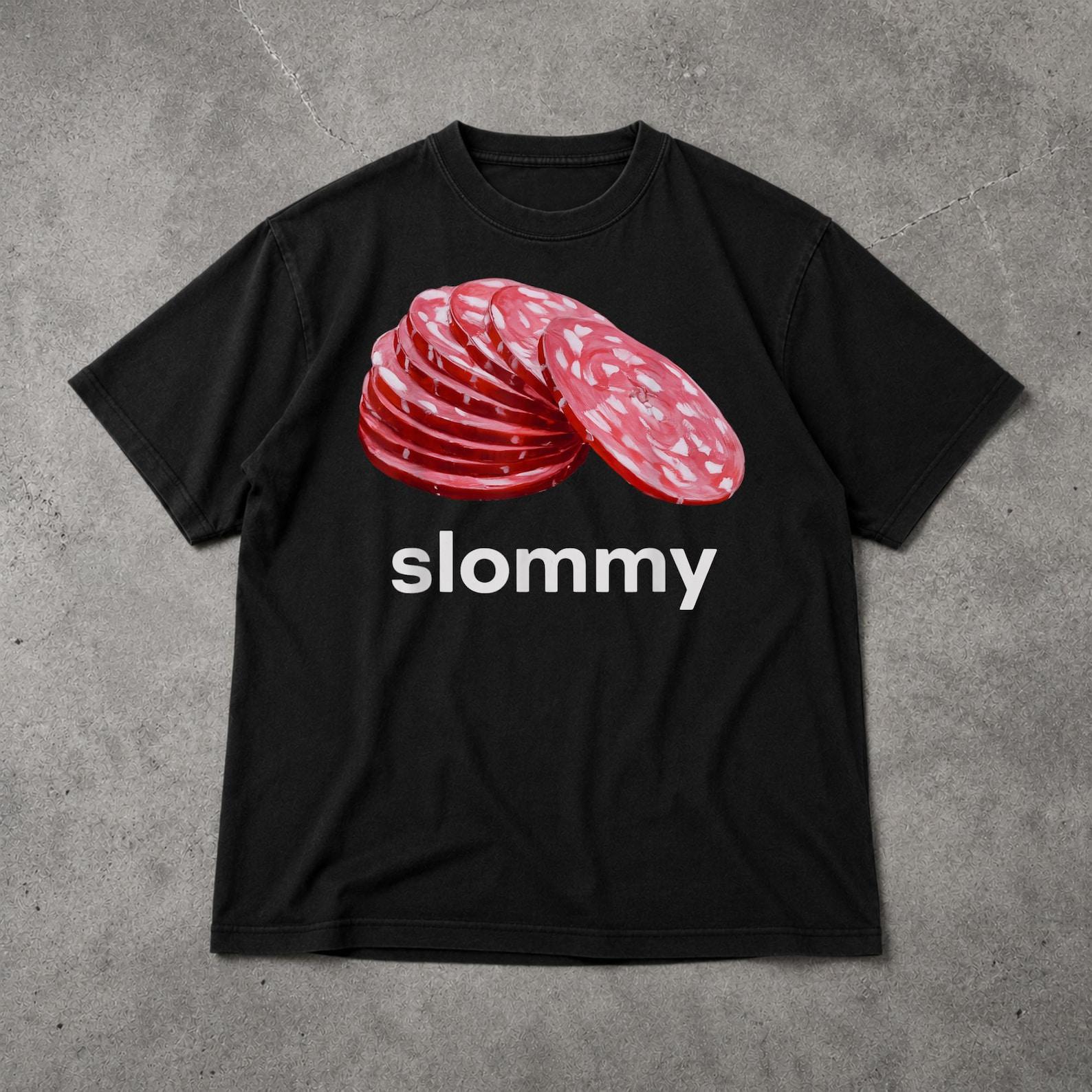 Slommy Salami Shirt, Funny Meme Graphic Tee, Chaotic Italian Humor T Shirt, Retro Absurd Joke Tee 2XL