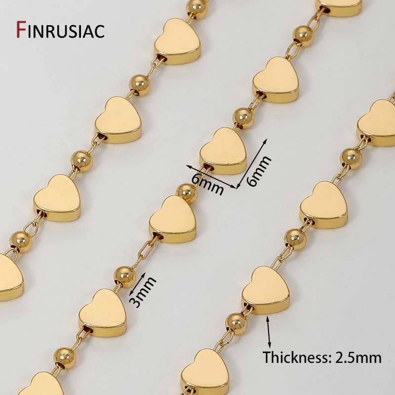 

18K Gold Plated Brass 6*6mm Cute Heart Beaded Link Chain For DIY Handmade Jewelry Necklace Bracelet Making Accessories Supplies 1 meter