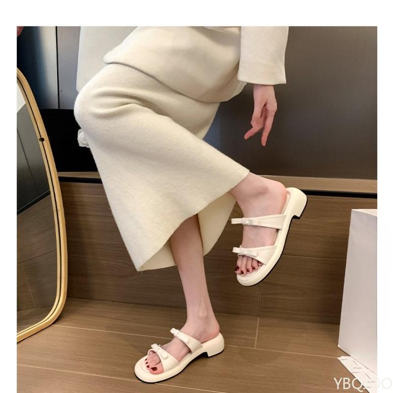 Fashion 2025 New Summer Outerwear Fashion Open Toed Women's Outdoor Slippers Butterfly Knot Women's Casual Beach Vacation Flat Shoes