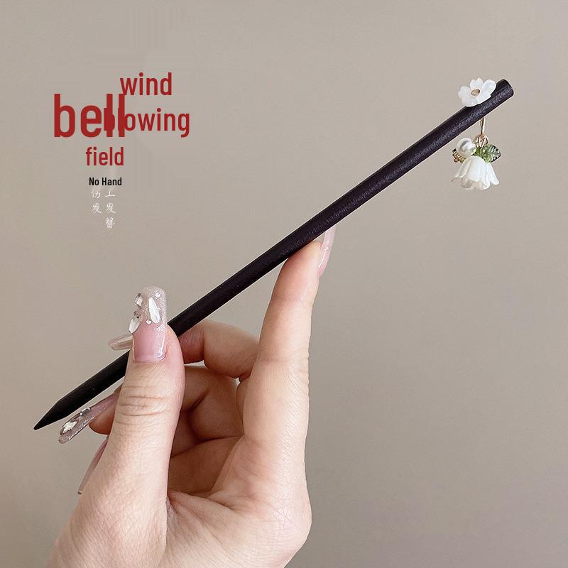 

Elegant Osmanthus Rabbit Tassel Hairpin - High-Grade Black Zen Wood for Women, Sandalwood Hanfu Style