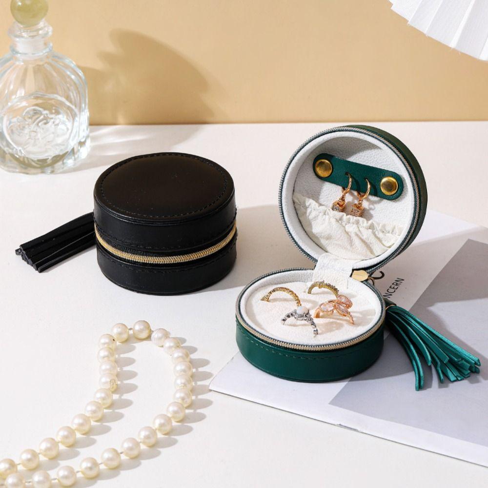 Solid Colored Jewelry Storage Box Round Necklace Ring Case Simple Earring Organizer  Girls