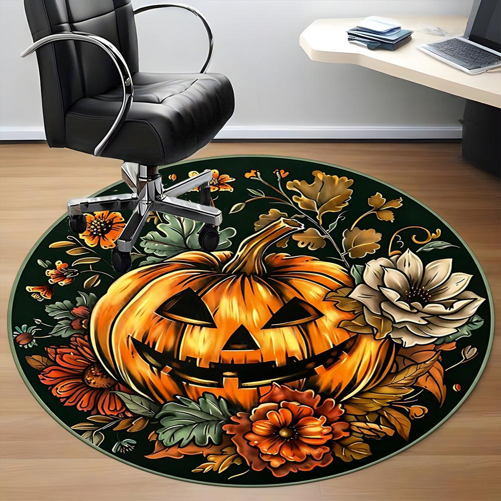 1pc Halloween Pumpkin Decorations Chair Carpet for Office Non-Slip, Machine Washable Rug for Office, Room - Holiday Decor, Machine Made yy251016155