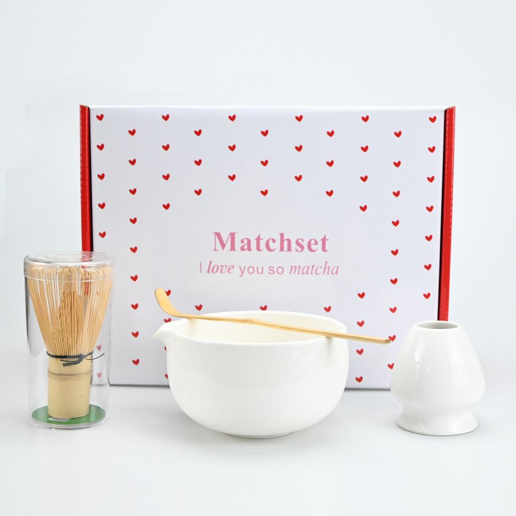 4pcs Matcha Whisk Set - Matcha Bowl and Bamboo Matcha Whisk, Tea Strainer, Scoop, Spoon, Sifter, Whisk Holder