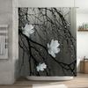 White Flowers On Branches Design Waterproof Shower Curtain Heat Resistant Machine Washable Non-Transparent 180X180Cm