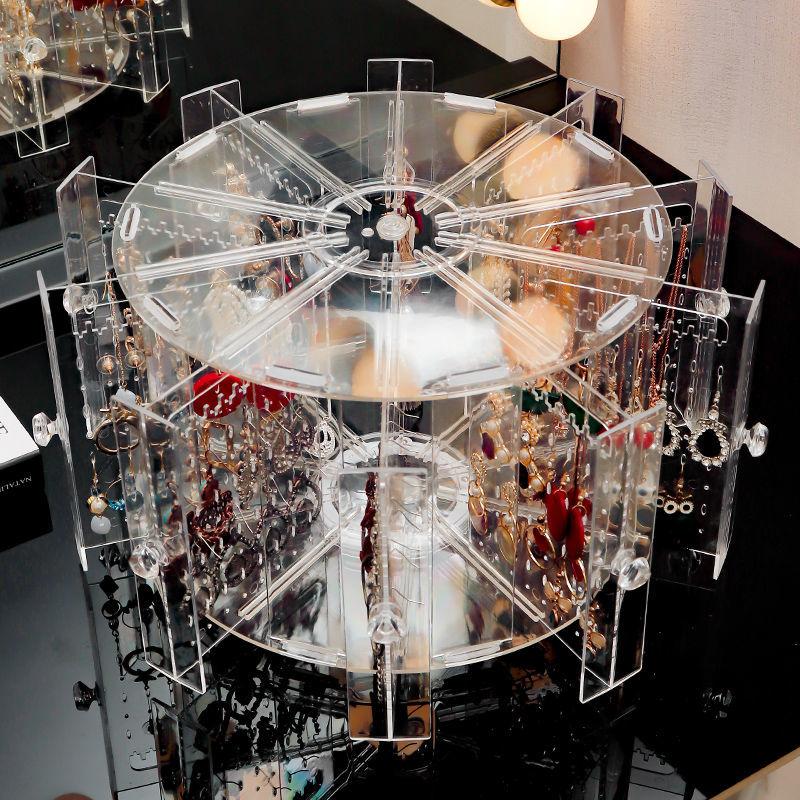 Runde Schmuckschatulle drehbarer Organizer Kunststoff-Schmuckkästchen Aufbewahrung Damen Ring Halskette Armband Ohrringe Transparenter Schmuck-Displayständer Geschenk