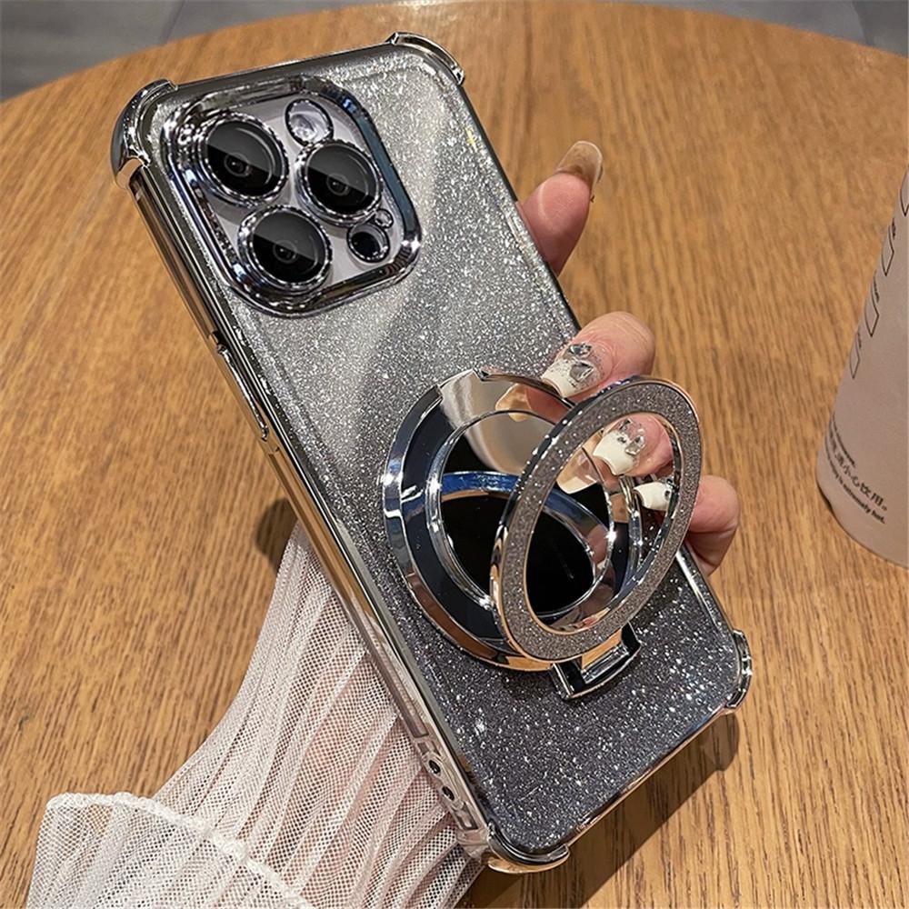 Glitter Shockproof Silicone Case For Huawei P30 Lite P40 P50 P60 Pura 70 Pro Mate 30 40 50 60 Mirror Magnetic Holder Stand Cover