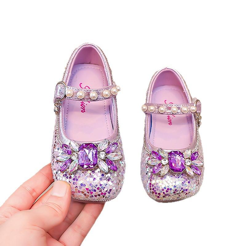 Cartoon fashion rhinestone sequins girls single shoes 2025 summer new shallow mouth children princess shoes baby crystal shoes