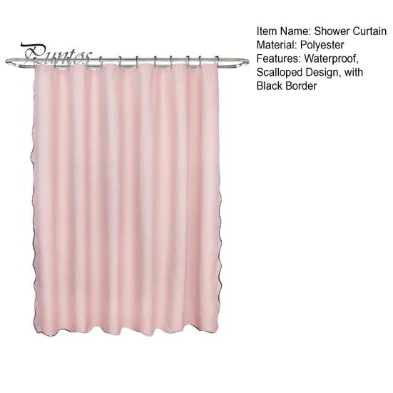 Bathroom Decor Curtain Scalloped Shower Heavy Duty Waterproof with 12 Hooks Washable Thick Cloth Black Border for Hotel Bathtub Decorative
