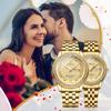 Circular Large Calendar Stainless Gold Bar Pair Respect for the Aged New Year Men's Wristwatch, Rainproof, Dial Dial, Function, Watch, Steel, Strap,