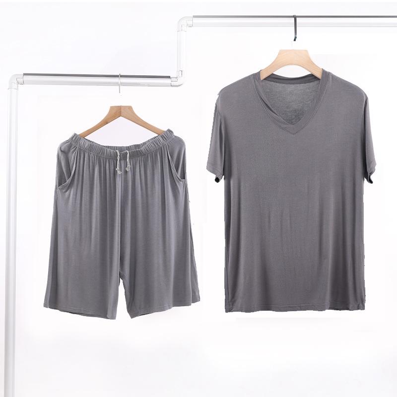 

Men s Summer V-Neck Modal Short Sleeve and Shorts Pajama Set - Middle-Aged & Elderly Loose Fit, Plus Size Homewear XXL