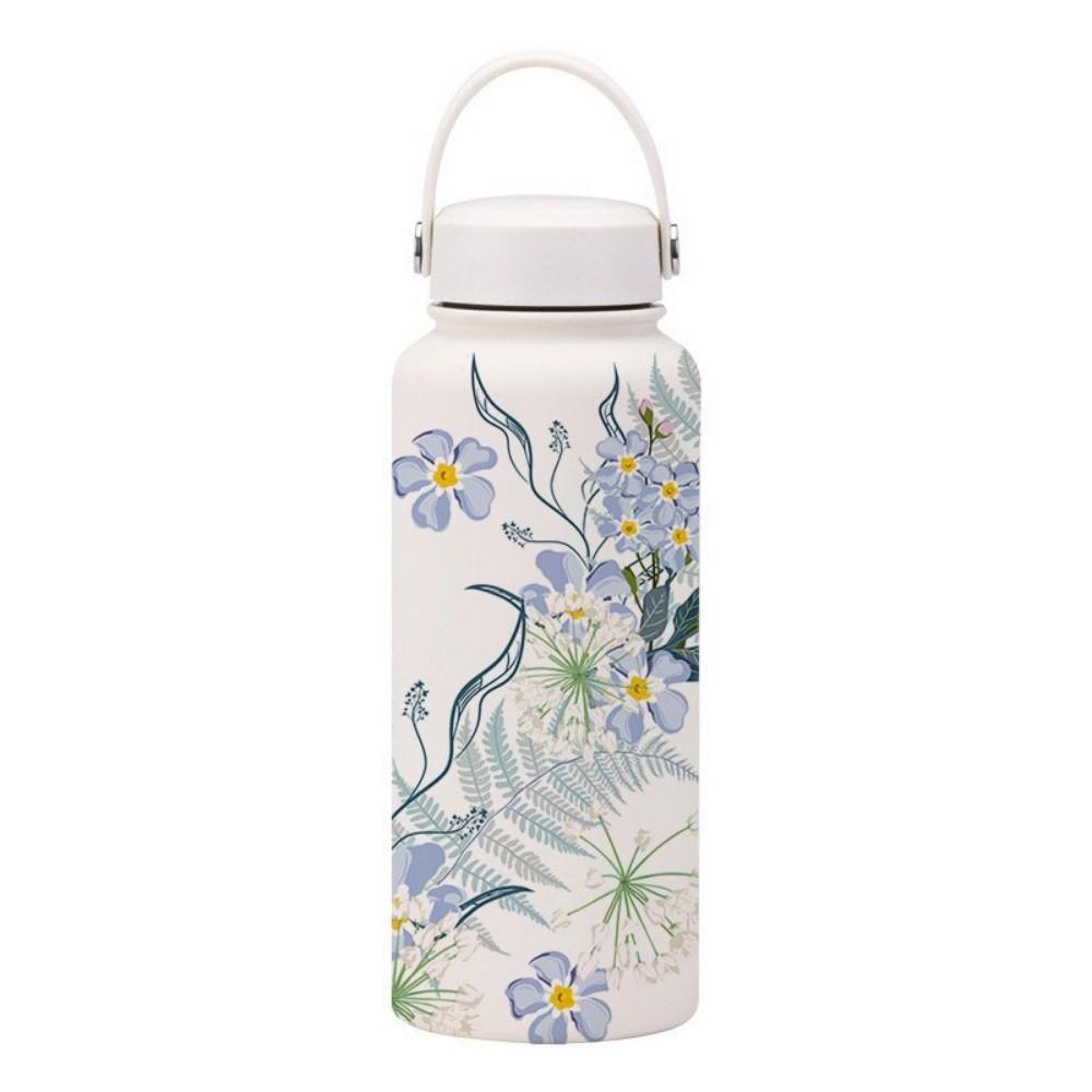 1L Thermal Water Bottle Creative Floral Insulated Bottle Reusable Outdoor Insulated Mug  Household