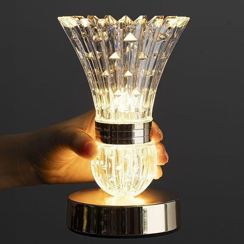 Crystal LED Vase Table Lamp USB Charging Touch Switch Tricolor Dimming Bedroom Decoration Bedside Living Room Decor Desk Lamp