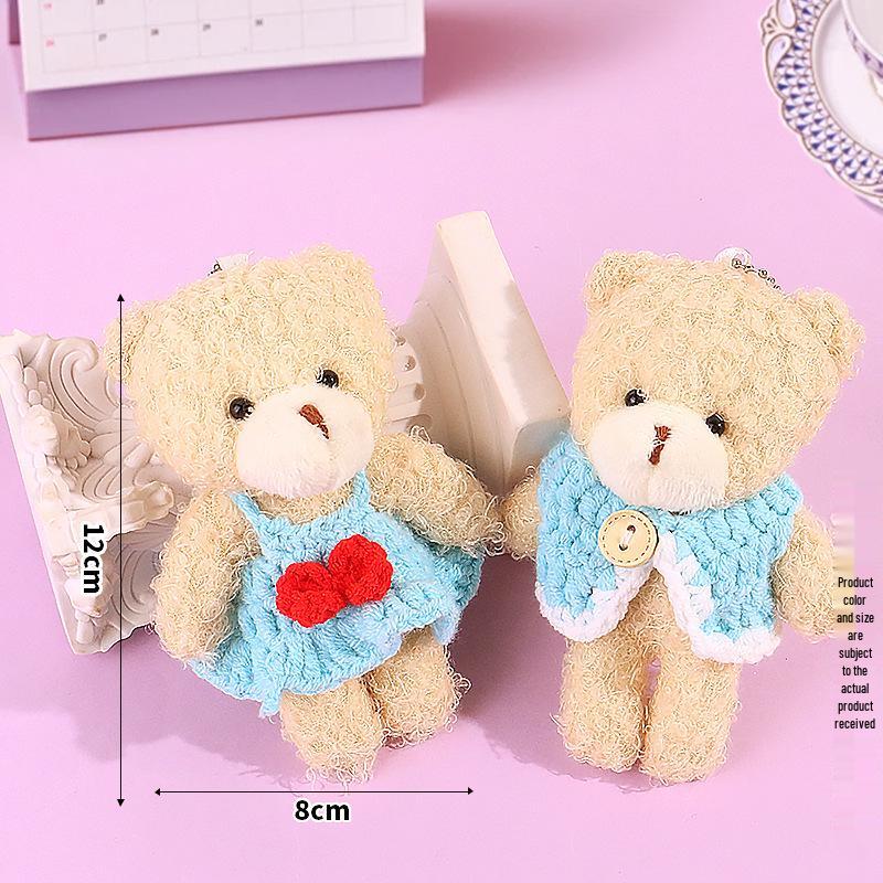 Blush Bear Plush Vest Keychain - Cute Teddy Backpack Charm Gift