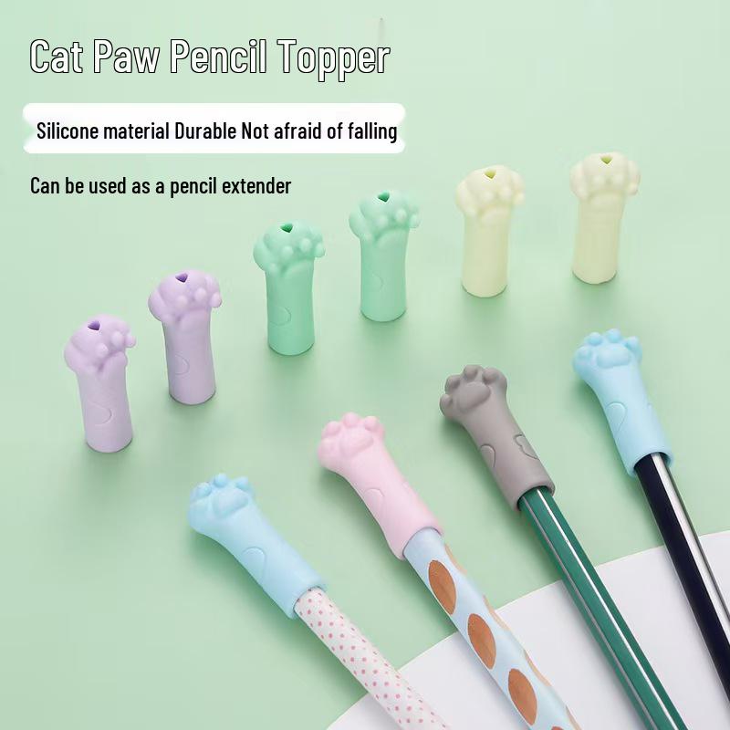 Cat Paw Eraser & Pencil Cap Set for Kids – Soft, Cute, and Functional Pencil Extender Sleeve.