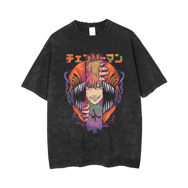 Anime Chainsaw Man Makima Cool Bedrucktes T-Shirt für Herren und Damen Gewaschenes T-Shirt Hohe Qualität Vintage T-Shirt Harajuku Top