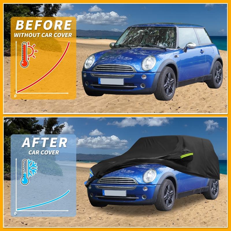 Motoforti Waterproof Car Cover Car Outdoor Full Car Cover for Mini Cooper 2DR 2002- 210DBlack Blue with Door Zipper