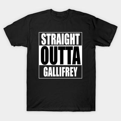 Męska Czarna Koszulka z Nadrukiem Straight Outta Gallifrey Nadruk na Papierze Transferowym Bez Cięcia Bawełniana Koszulka
