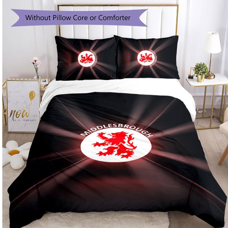 Middlesbrough FC Printed 3PCS Bedding Set Breathable Duvet Cover with Pillowcases Decorative Bed Linen for Bedroom Home