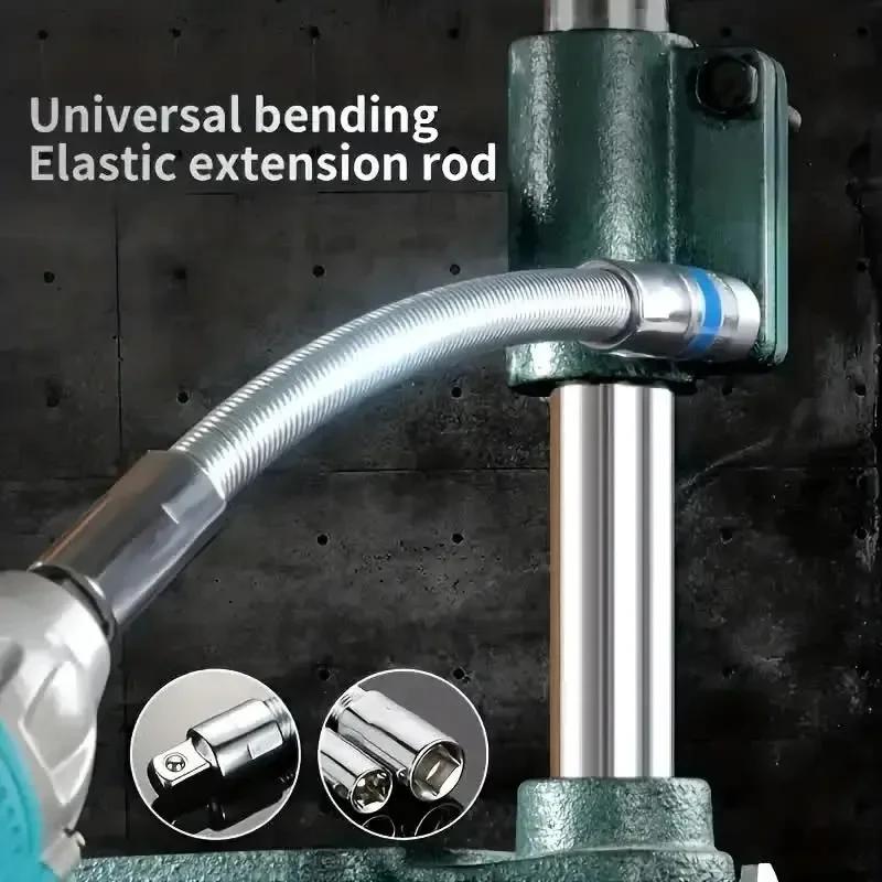 Wrench Sleeve Extension Rod Socket Wrenches, Drive Head Bendable 1/4 3/8 1/2 Drive Flexible Socket Extension Bar Ad