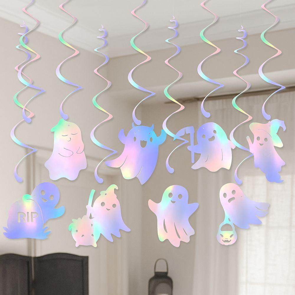 Colorful Halloween Ceiling Ghost Swirl Spooky Spiral Banner Ghost Hanging Garland  Home Festival