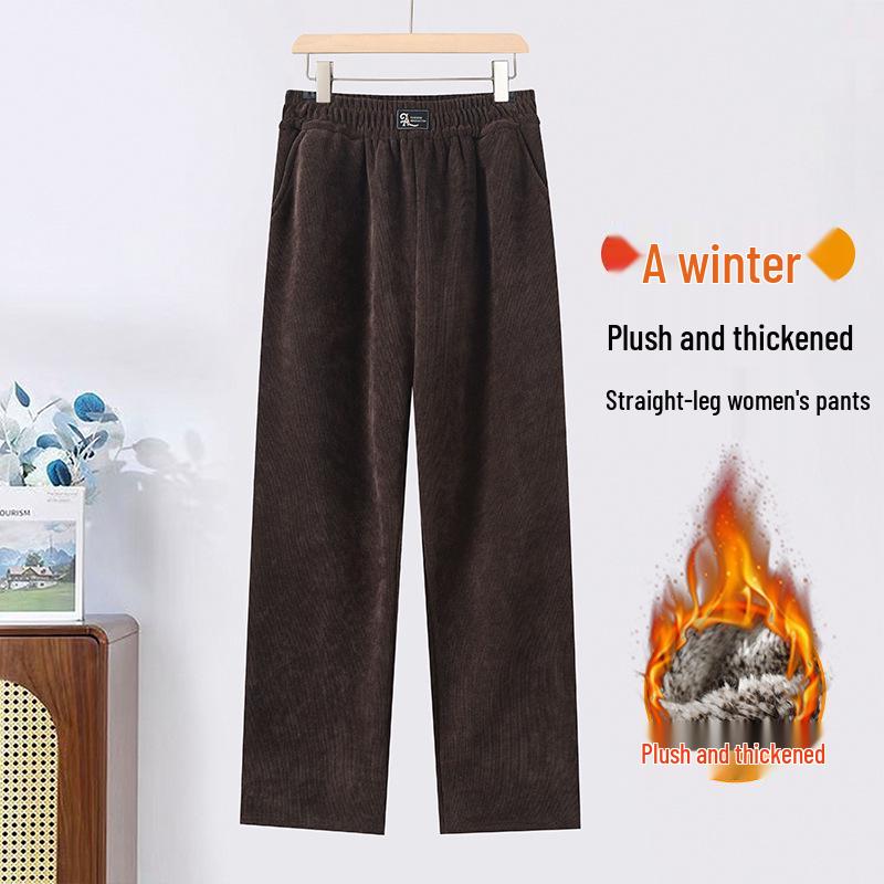 Warm Cotton Straight-Leg Trousers for Middle-Aged & Elderly Women: New Grandma Style, Ideal for Autumn & Winter