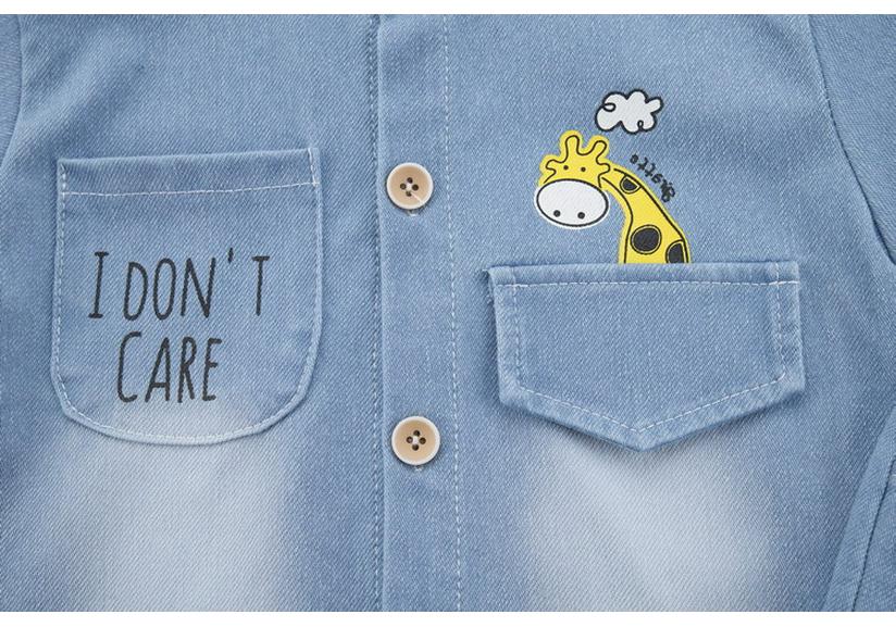 Kinder Koreanischer Stil Denim Hemd & Shorts Set mit Cartoon Hirsch Print
