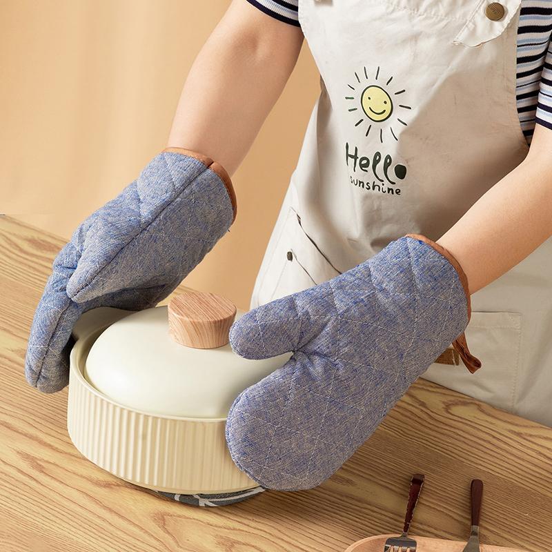 Thickened Oven Gloves Set, Anti-Scalding, Simple Cotton And Hemp, Microwave Oven Glove, Baking, Cooking, Kitchen